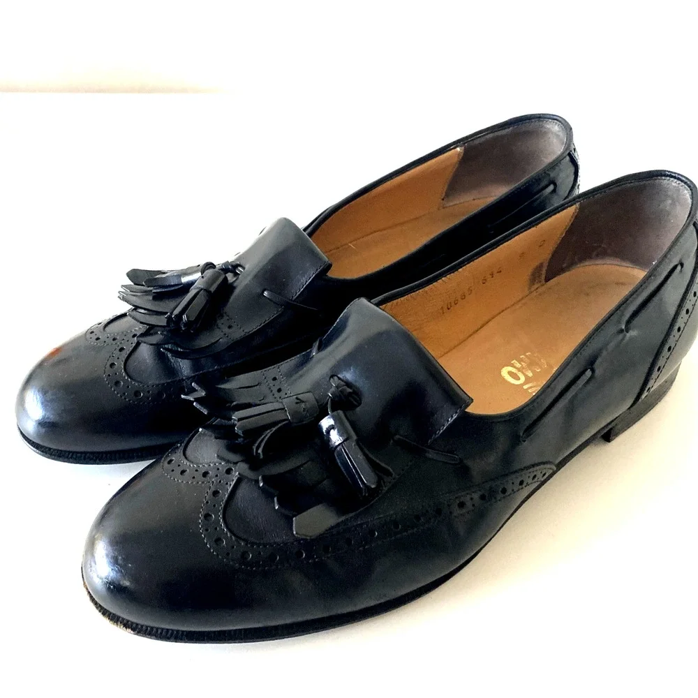 SALVATORE FERRAGAMO Lucas Leather Kiltie Tassel Loafer Dress Shoe Black 9 D